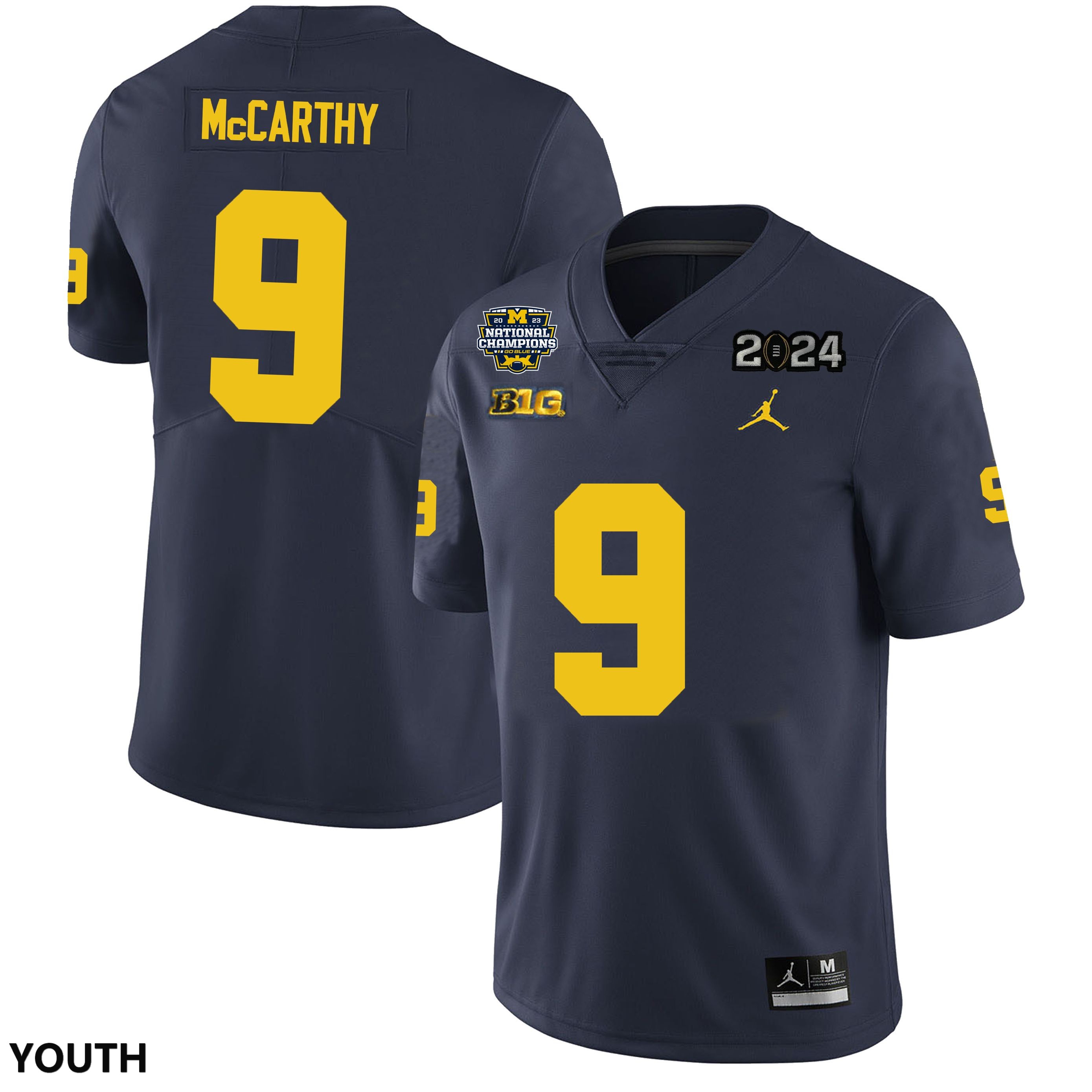Youth NCAA Michigan Wolverines J.J. McCarthy #9 Navy National Champions Stitched College Football Jersey DQ251I1EY